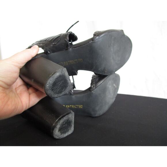 Restricted Black Faux Leather Whipstitch Ankle Strap High Heel Sandals Women 7 - Picture 9 of 11